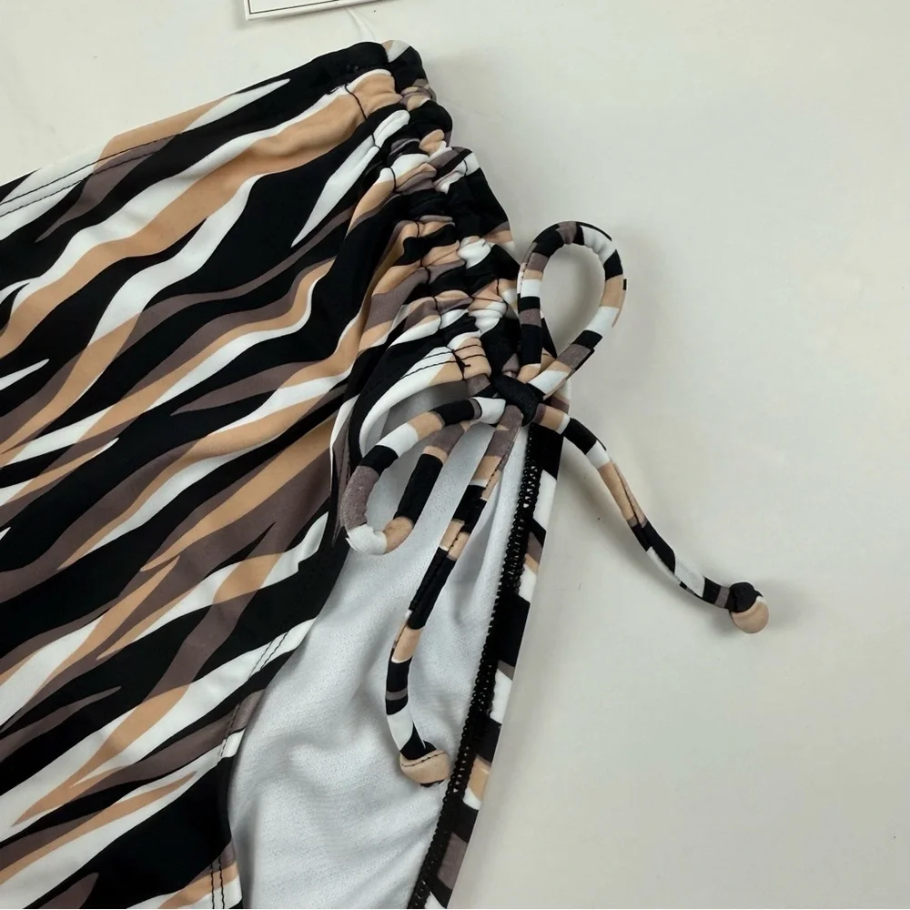 Salt + Cove Bikini Bottom Juniors Size XS Tan Black Tan Wavy Stripe Side Tie NWT